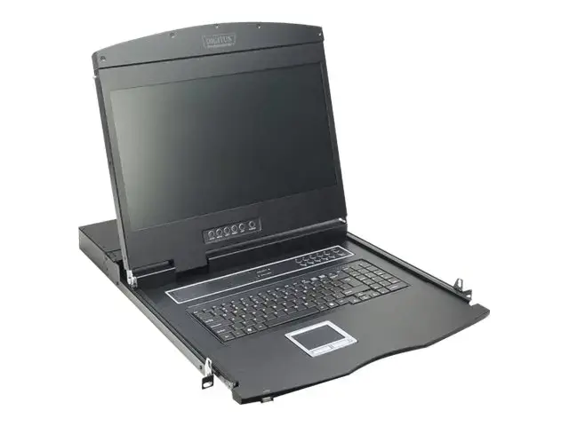 DIGITUS modulinė 48,3 cm 19 colių TFT konsolė su 8 KVM prievadais JAV klaviatūra RAL 9005 juoda spalva