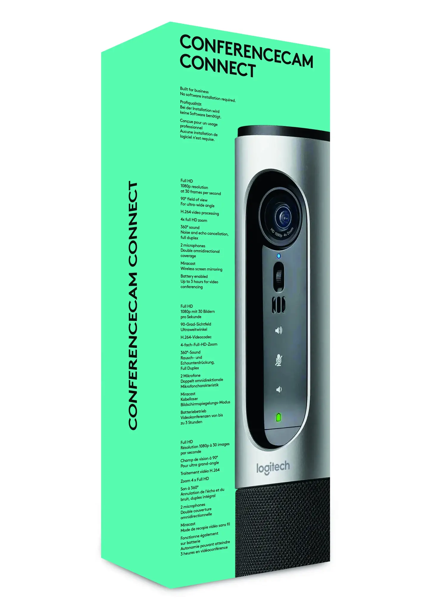 "Logitech Connect", "Full HD", 1920 x 1080 pikselių, 90°, 4x, sidabrinis