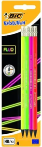 Bic pieštukai su trintuku Evolution Fluo HB, 4 vnt. rinkinys, įvairių korpuso spalvų 449046