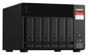 QNAP TVS-675-8G 6-bay NAS KX-U6580 8C/8T 2.5GHz 8GB 6xSATA 6Gb/s bays 2xM.2 NVMe PCIe Gen3 SSD slots 2x2.5GbE LAN optional 10GbE