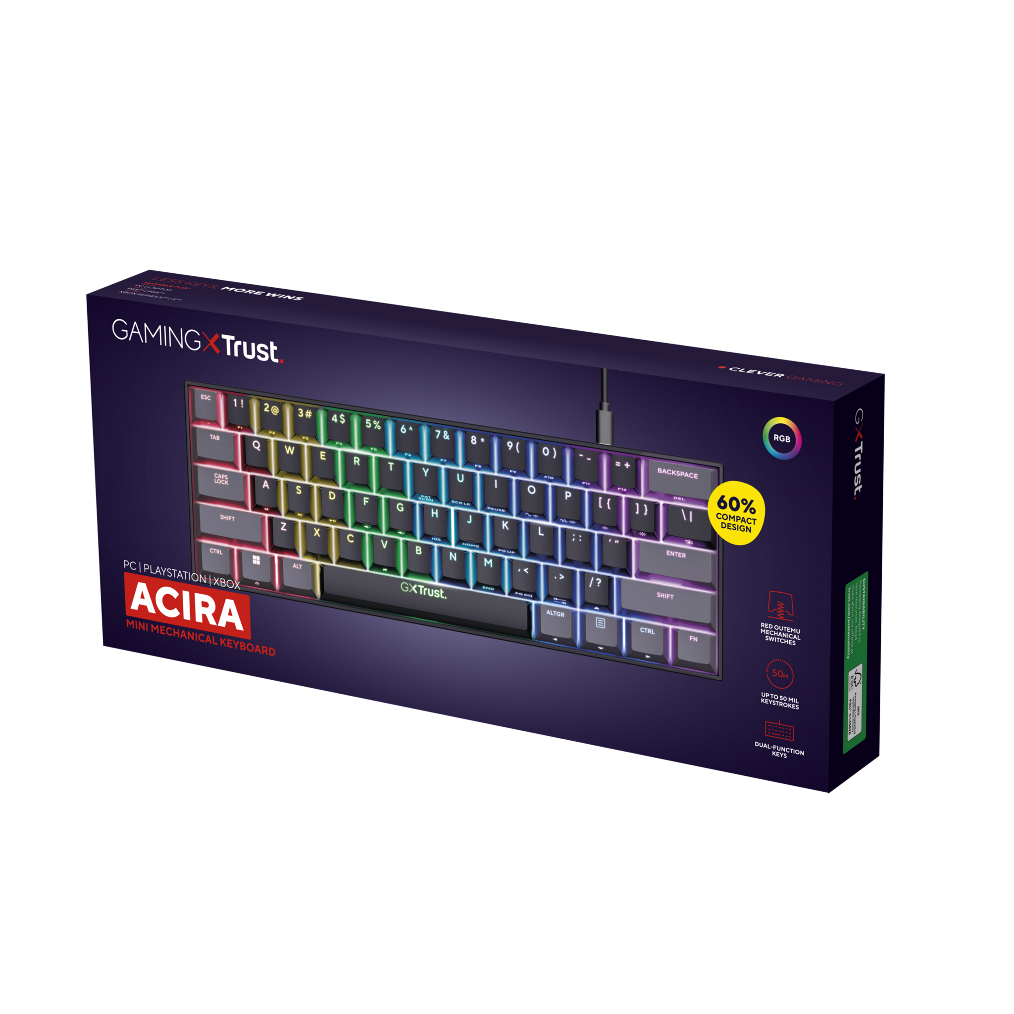 Trust GXT 867 Acira, 60%, Wired, USB, Mechanical, QWERTY, Black