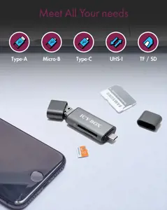 ICY BOX IB-CR200-C, MicroSD (TransFlash), SD, juoda, 480 Mbps, aliuminis, plastikas, 128 GB, USB 2.0