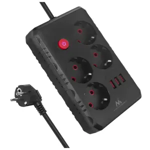 Maclean power strip, 4-socket extension cable + 3xUSB, 110-240V AC 50/60Hz, 2.1A max 2500W, 3m, bla…