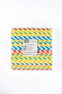 Popieriniai šiaudeliai ZigZag, spalvoti/dryžuoti, D6 mm, L 20 cm, 250 vnt