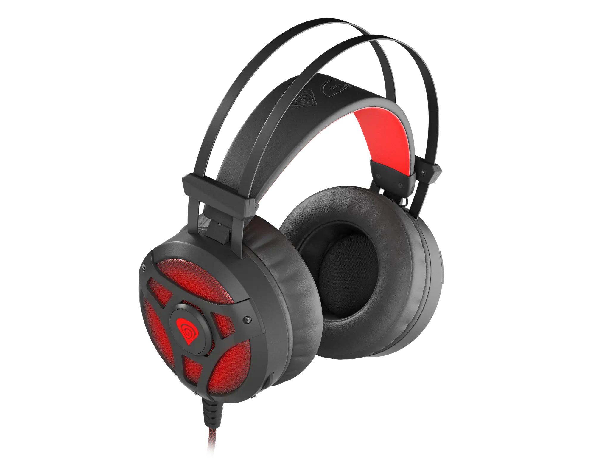 "Genesis" žaidimų ausinės "Neon 360 Stereo" su integruotu mikrofonu, juodos/raudonos spalvos, laidinės