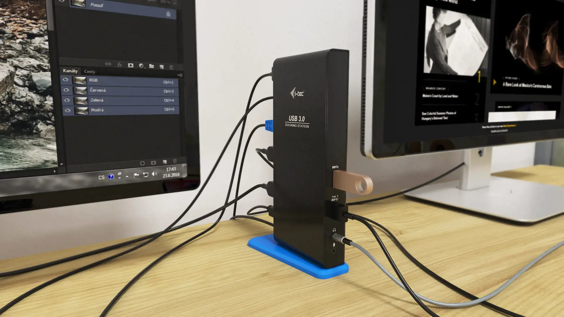 I-TEC USB 3.0/USB-C dvigubo HDMI prijungimo stotelė 2x HDMI 1x GLAN 2x USB 3.0 4x USB 2.0 1x Audio 1x Mikrofonas