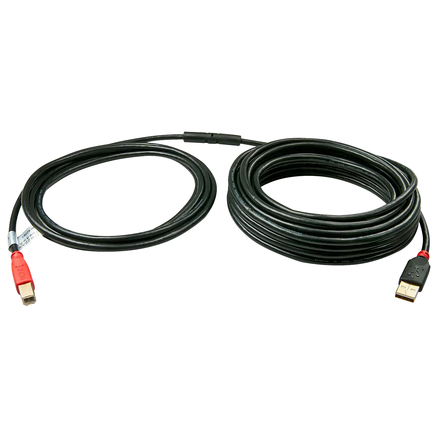 "Lindy" 10 m USB2.0 aktyvusis ilgintuvas A/B, 10 m, USB A, USB B, USB 2.0, vyriškas/vyriškas, juodas, raudonas