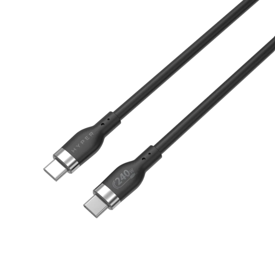 "Hyper" 1M silikoninis 240W USB-C įkrovimo kabelis - juodas