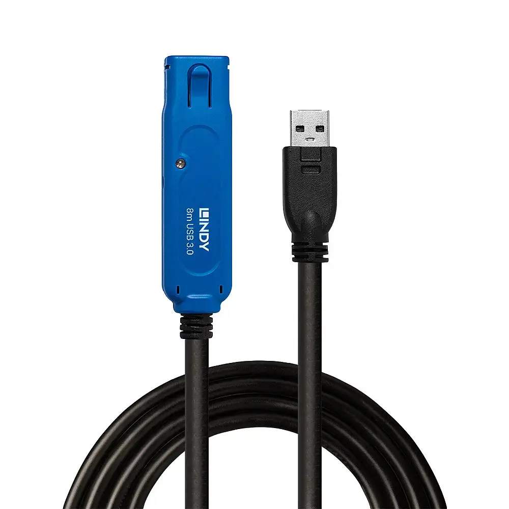 "Lindy" 8 m USB 3.0 aktyvusis ilgintuvas "Pro", 8 m, USB A, USB A, USB 3.2 Gen 1 (3.1 Gen 1), 5000 Mbps, juodas