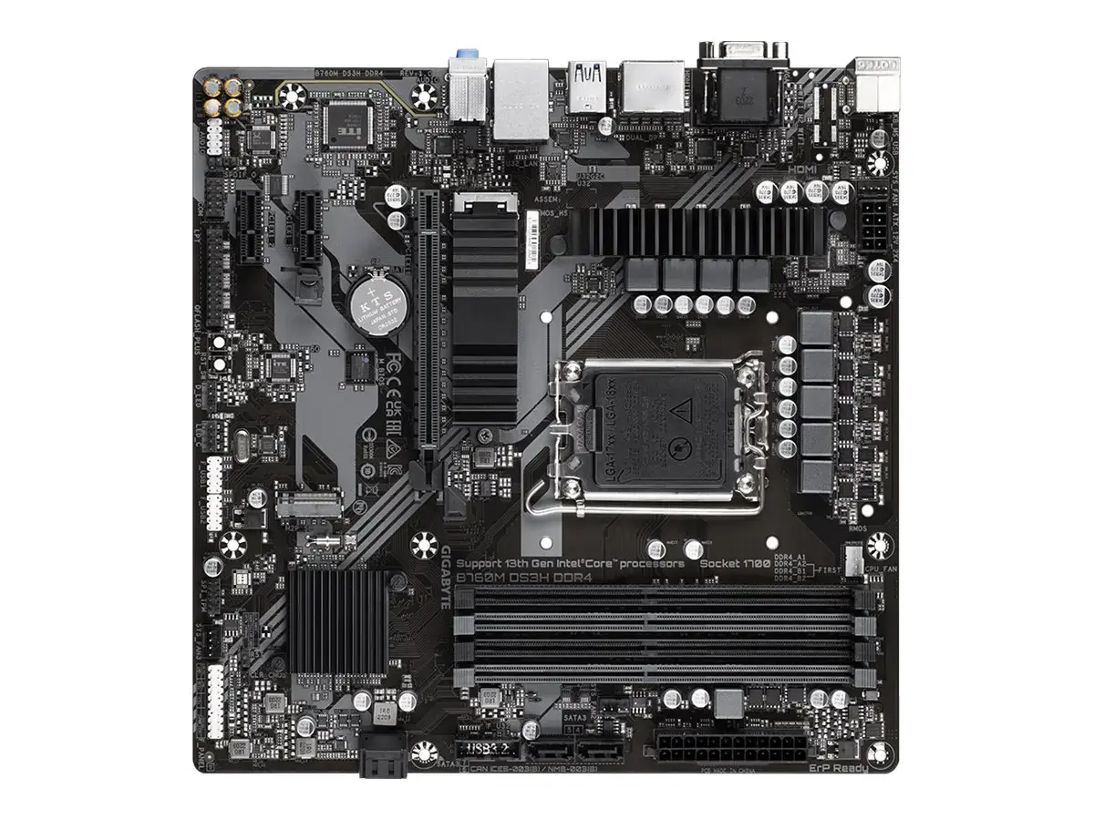 Pagrindinė plokštė GIGABYTE Intel B760 Express LGA1700 Micro-ATX Atmintis DDR4 Atminties lizdai 4 2xPCI-Express 3.0 1x 1xPCI-Express 4.0 16x 2xM.2 1x15pin D-sub 1xHDMI 2xDisplayPort 2xUSB 2.0 3xUSB 3.2 1xUSB-C 1xPS/2 1xRJ45 3xAudio prievadas B760MDS3HDDR4