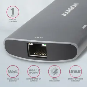 Axagon HMC-6M2 SUPERSPEED USB-C COMBO 6IN1 HUBMultiport USB 3.2 Gen 1 šakotuvas. SATA M.2, HDMI, Gigabit LAN ir Power Delivery. Kabelis USB-C 18 cm.