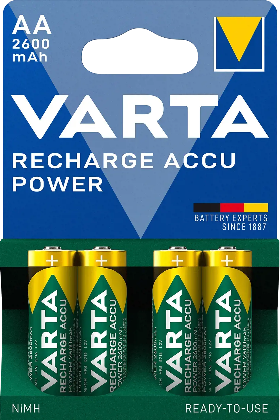 Varta RECHARGE ACCU Power AA, Įkraunama baterija, AA, nikelio-metalo hidrido (NiMH), 1,2 V, 4 vnt., 2600 mAh