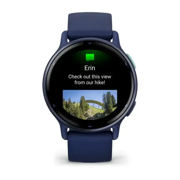 Garmin vivoactive 5 Mėlynos metalo spalvos aliuminio apvadas su mėlynu korpusu ir silikoniniu dirželiu