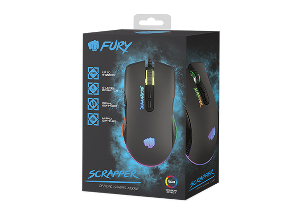 "NATEC Fury" žaidimų pelė "Scrapper" 6400DPI optinė su programine įranga ir RGB apšvietimu