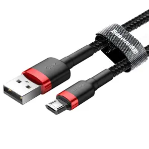 "Baseus Cafule Cable" patvarus nailono kabelis USB / micro USB QC3.0 2.4A 1 m juodas+raudonas (juodas+raudonas)