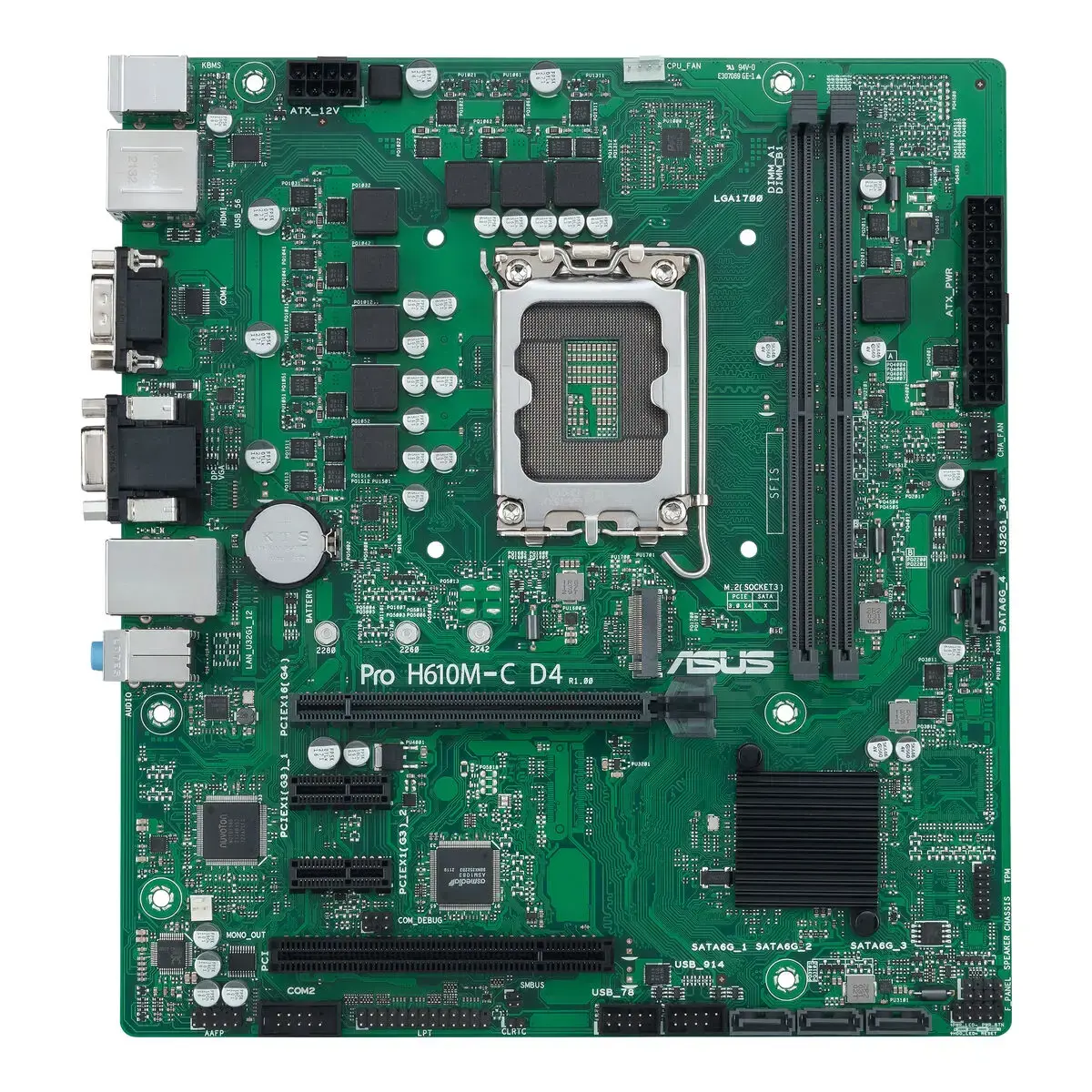ASUS PRO H610M-C D4-CSM, "Intel", LGA 1700, "Intel® Celeron®", "Intel® Core™ i3", "Intel® Core™ i3", "Intel® Core™ i5", "Intel® Core™ i7", "Intel® Core™ i9", "Intel® Pentium®", DDR4-SDRAM, 64 GB, DIMM