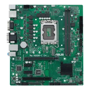 ASUS PRO H610M-C D4-CSM, "Intel", LGA 1700, "Intel® Celeron®", "Intel® Core™ i3", "Intel® Core™ i3", "Intel® Core™ i5", "Intel® Core™ i7", "Intel® Core™ i9", "Intel® Pentium®", DDR4-SDRAM, 64 GB, DIMM