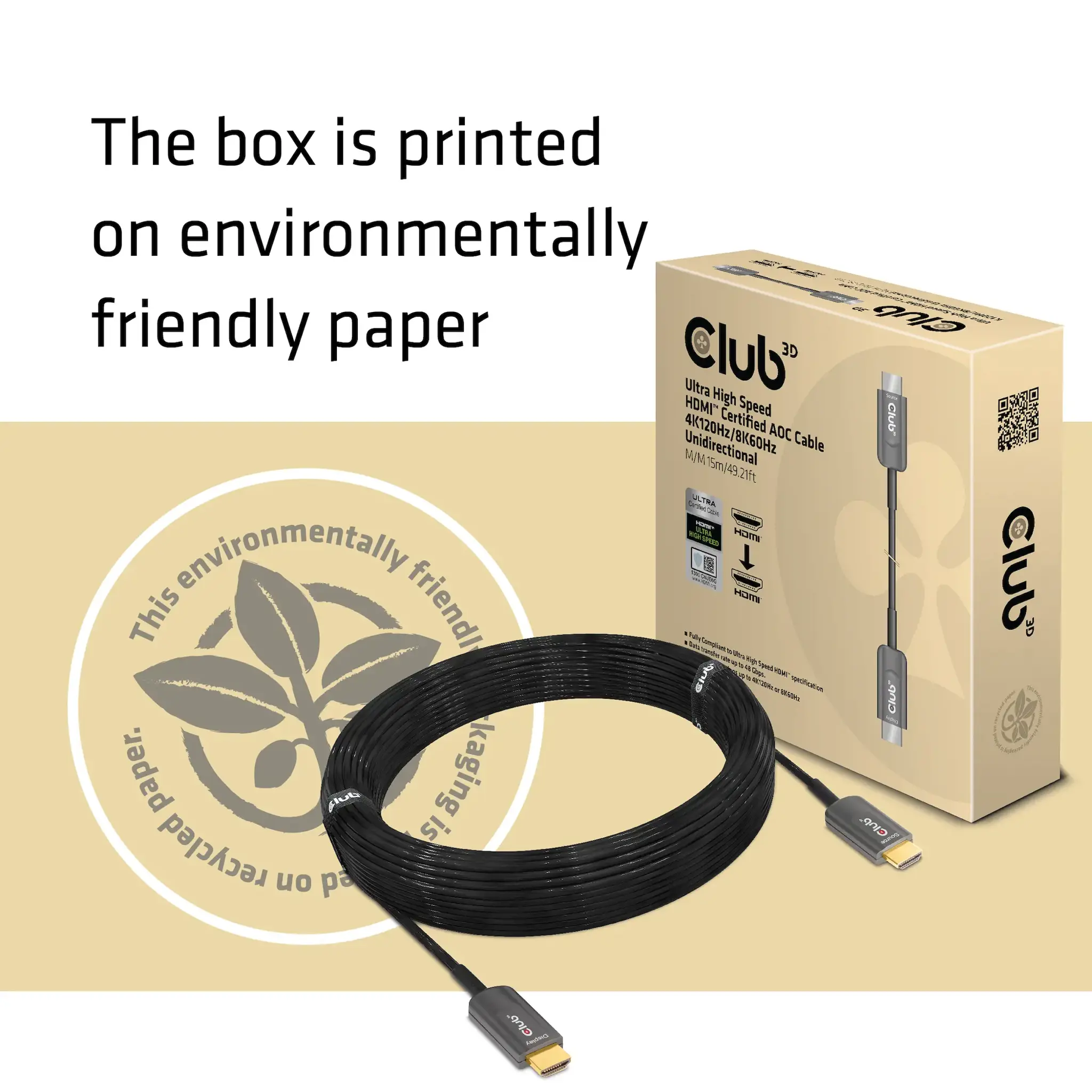 CLUB3D Ultra High Speed HDMI™ Certified AOC Cable 4K120Hz/8K60Hz Unidirectional M/M 15m/49.21ft, 15 m, HDMI Type A (Standard), HDMI Type A (Standard), Black