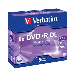 VERBATIM dviejų sluoksnių DVD+R 240 min. / 9,4 GB 8x 5 pakuočių korpusas atsparus įbrėžimams