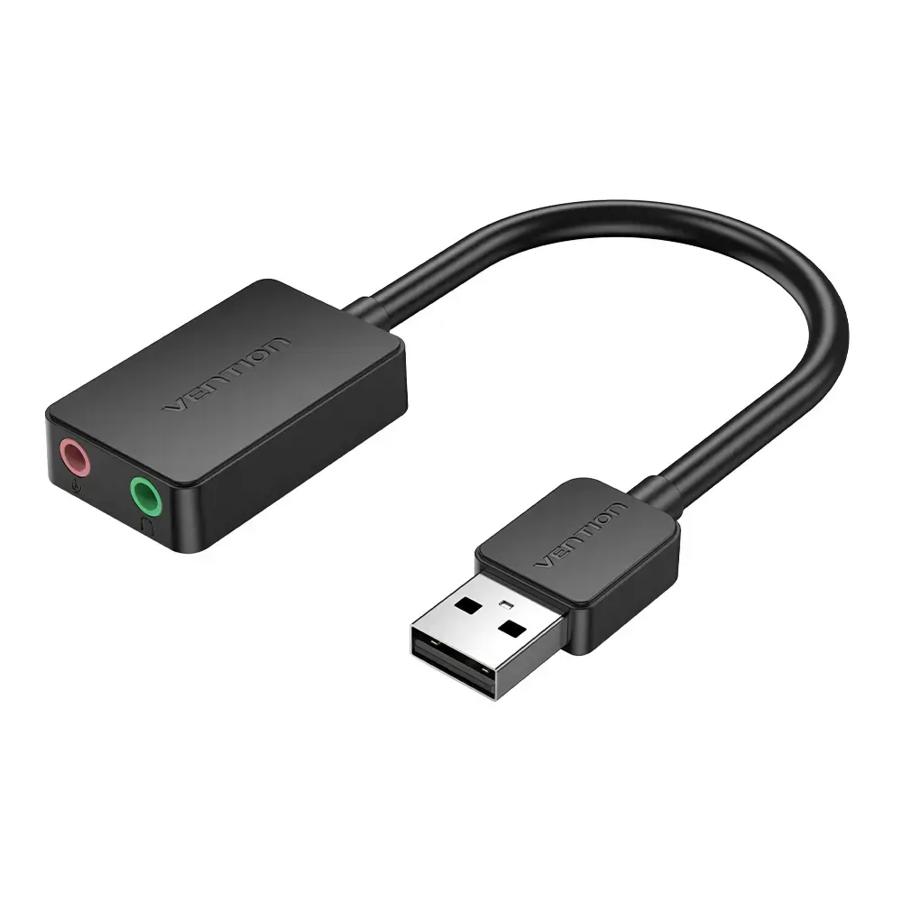"Vention" 2 prievadų USB išorinė garso kortelė 0,15M juoda, 2,1 kanalo, 16 bitų, USB