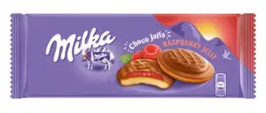 Sausainiai MILKA Jaffa, su aviečių skonio įdaru, 147 g
