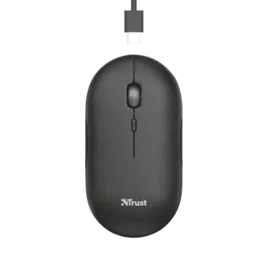 "Trust Puck", dvipusis, optinis, RF belaidis + "Bluetooth", 1600 DPI, juodas