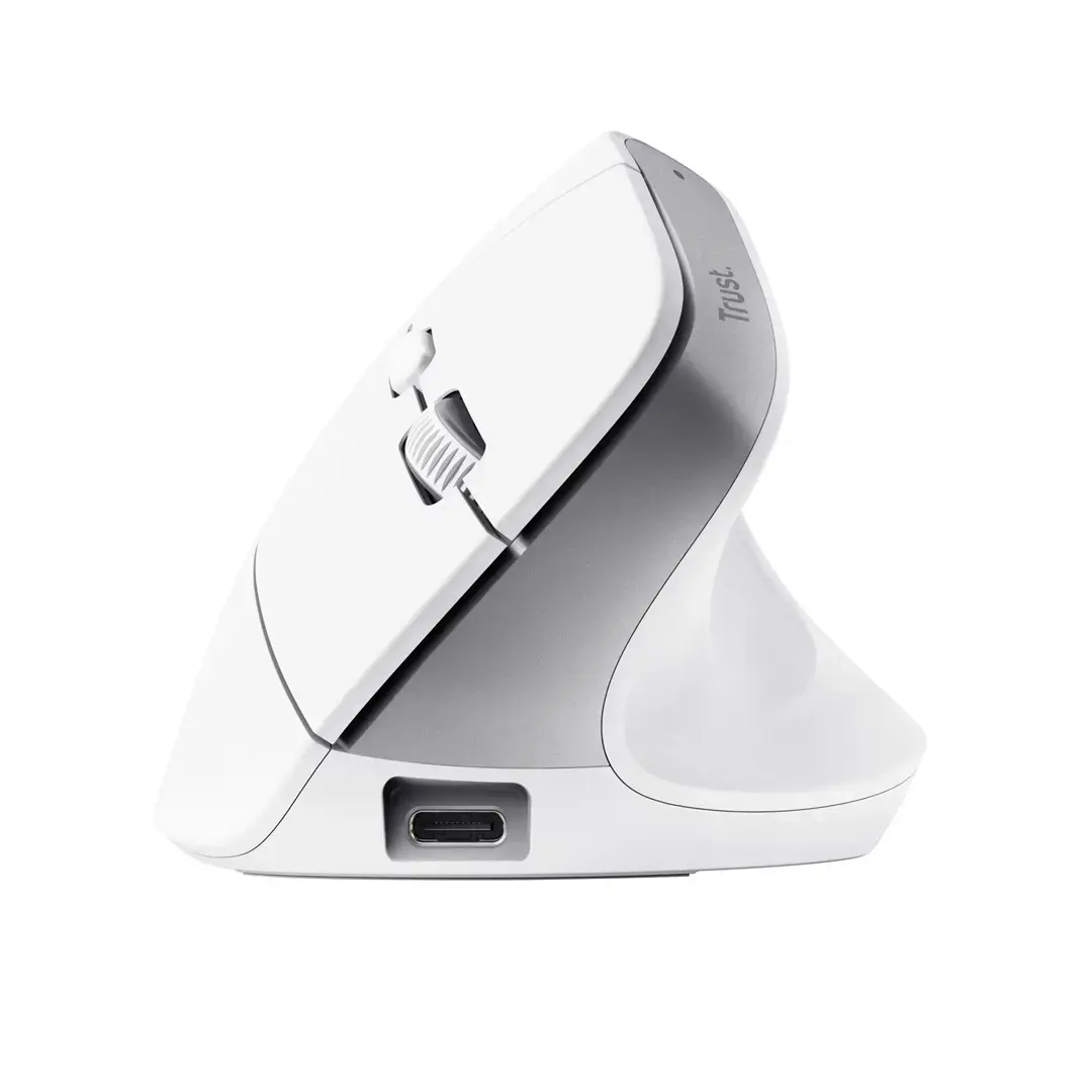 Trust Bayo+, Right-hand, Vertical design, Optical, RF Wireless + Bluetooth, 2400 DPI, White