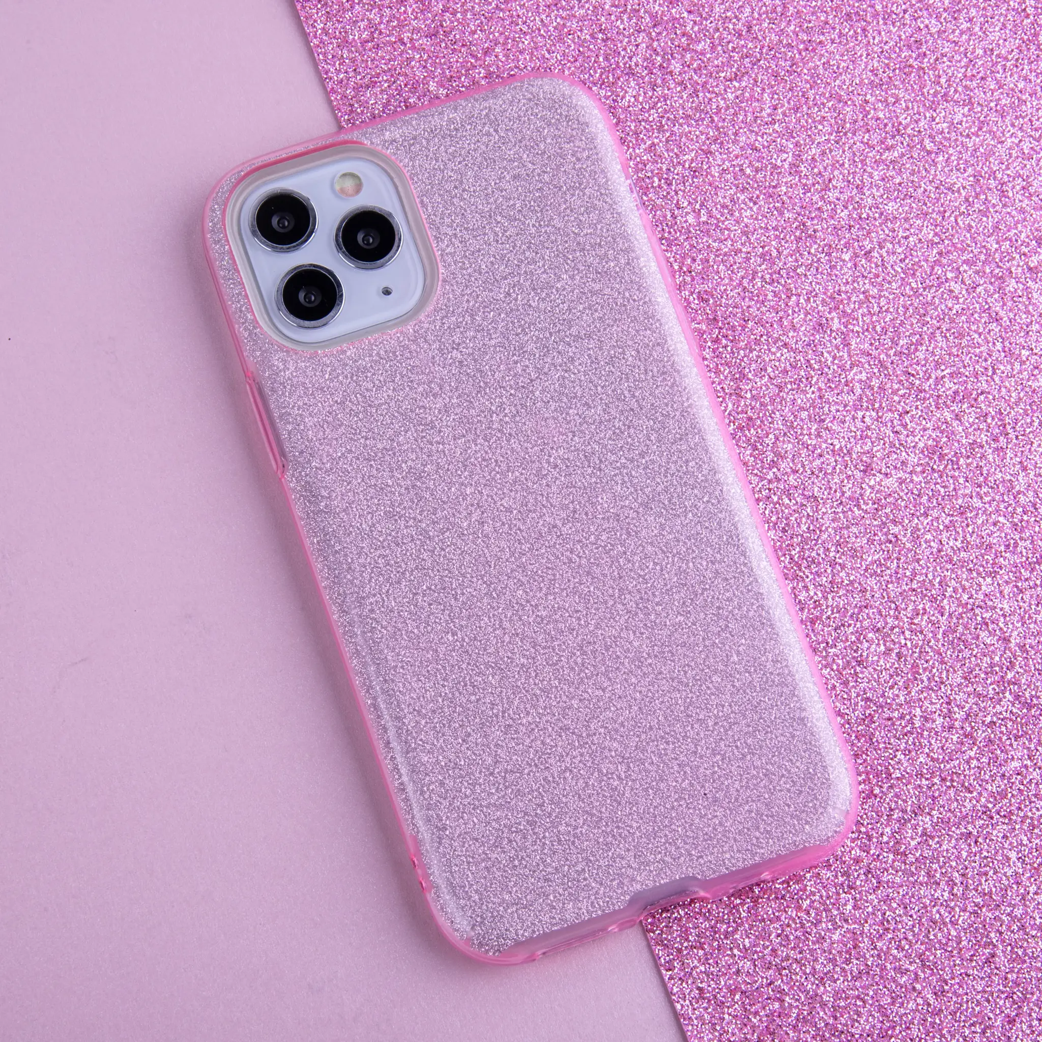 Blizgantis 3in1 dėklas iPhone 11 rožinės spalvos