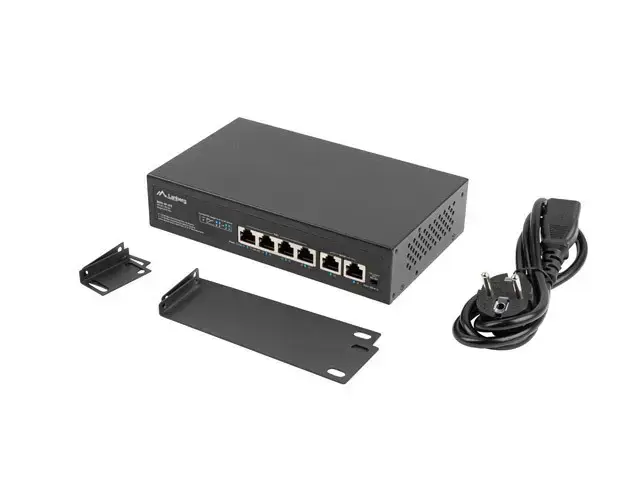 LANBERG komutatorius PoE 19 colių 6 prievadų 100MB 4 prievadai PoE 30W/prievadui maks. 60W DSP3-0105-60W nevaldomas