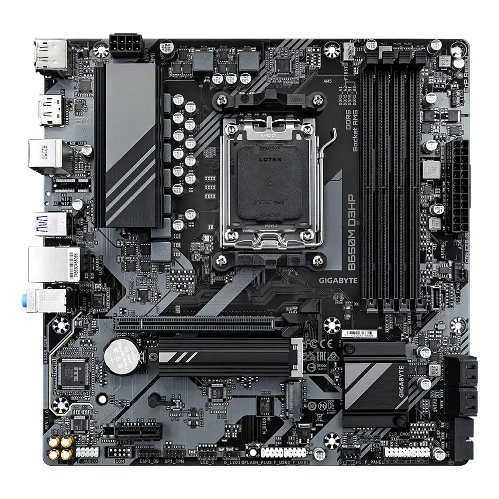 "Gigabyte B650M D3HP" (1.0 red.), AMD, "Socket AM5", "AMD Ryzen™ 5", "AMD Ryzen 7 7th Gen", "AMD Ryzen 9 7th Gen", "Socket AM5", DDR5-SDRAM, 192 GB