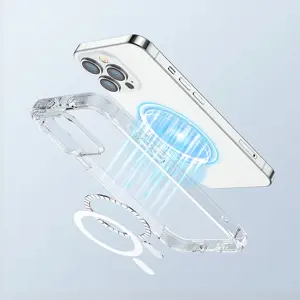 "Joyroom" magnetinis apsauginis magnetinis dėklas "iPhone 14 Pro" šarvuotas dėklas su kabliukais stovas skaidrus (suderinamas su "MagSafe")