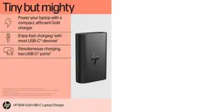 HP 65W GaN USB-C nešiojamojo kompiuterio įkroviklis, vidinis, USB, 1 m, juodas