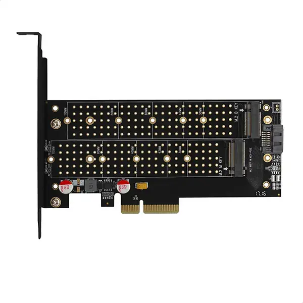 AXAGON PCEM2-D PCI-E 3.0 4x - DUAL M.2 SSD (NVMe + SATA), dviguba įtampa, iki 110 mm SSD