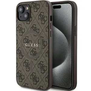 Guess 4G Collection Leather Metal Logo MagSafe Case for iPhone 15 Plus / 14 Plus - Brown