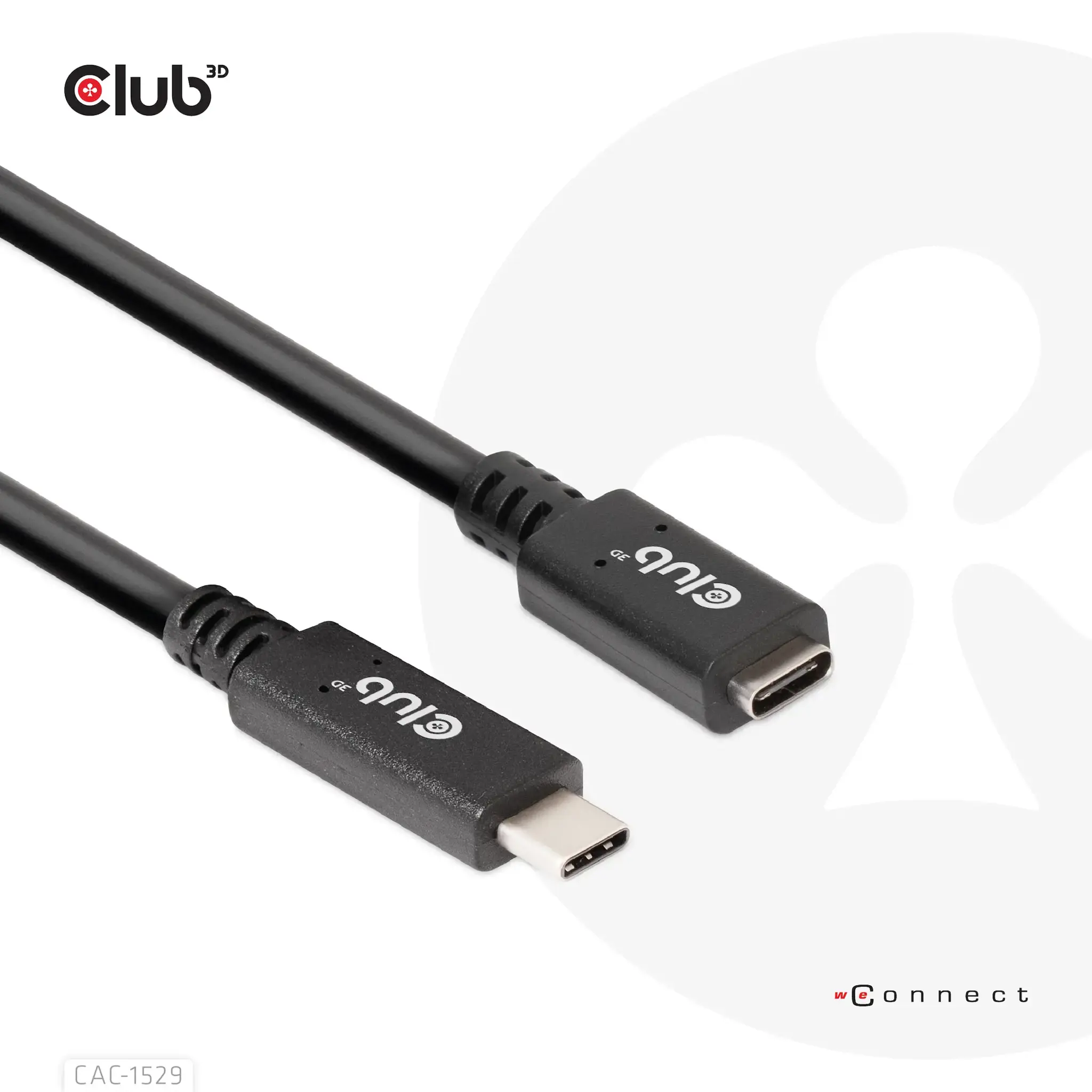 CLUB3D USB Gen1 Type-C Extension Cable 5Gbps 60W(20V/3A) 4K60Hz M/F 2m/6.56ft, 2 m