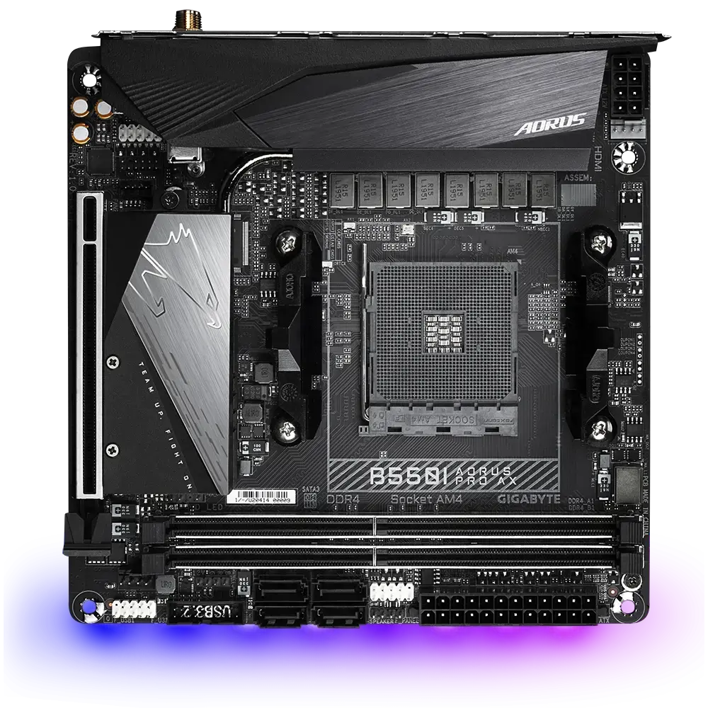 Gigabyte B550I AORUS PRO AX, AMD, "Socket AM4", 3 kartos "AMD Ryzen™ 3", 3 kartos "AMD Ryzen 5", 3 kartos "AMD Ryzen™ 7", 3 kartos..., DDR4-SDRAM, 64 GB, DIMM