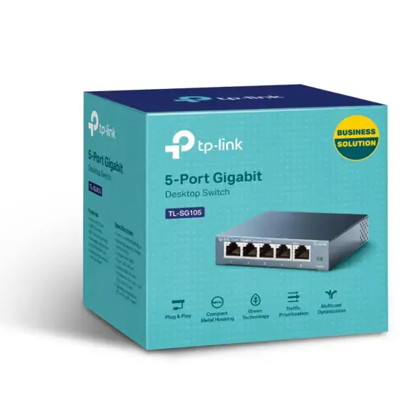 TP-LINK 5 prievadų metalinis gigabitinis komutatorius 5 10/100/1000M RJ45 prievadai palaiko GMP Snooping IEEE 802.1p QoS Plug and Play metalinis korpusas