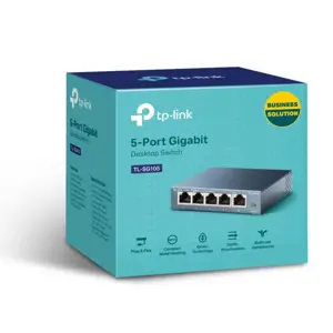 TP-LINK 5 prievadų metalinis gigabitinis komutatorius 5 10/100/1000M RJ45 prievadai palaiko GMP Snooping IEEE 802.1p QoS Plug and Play metalinis korpusas