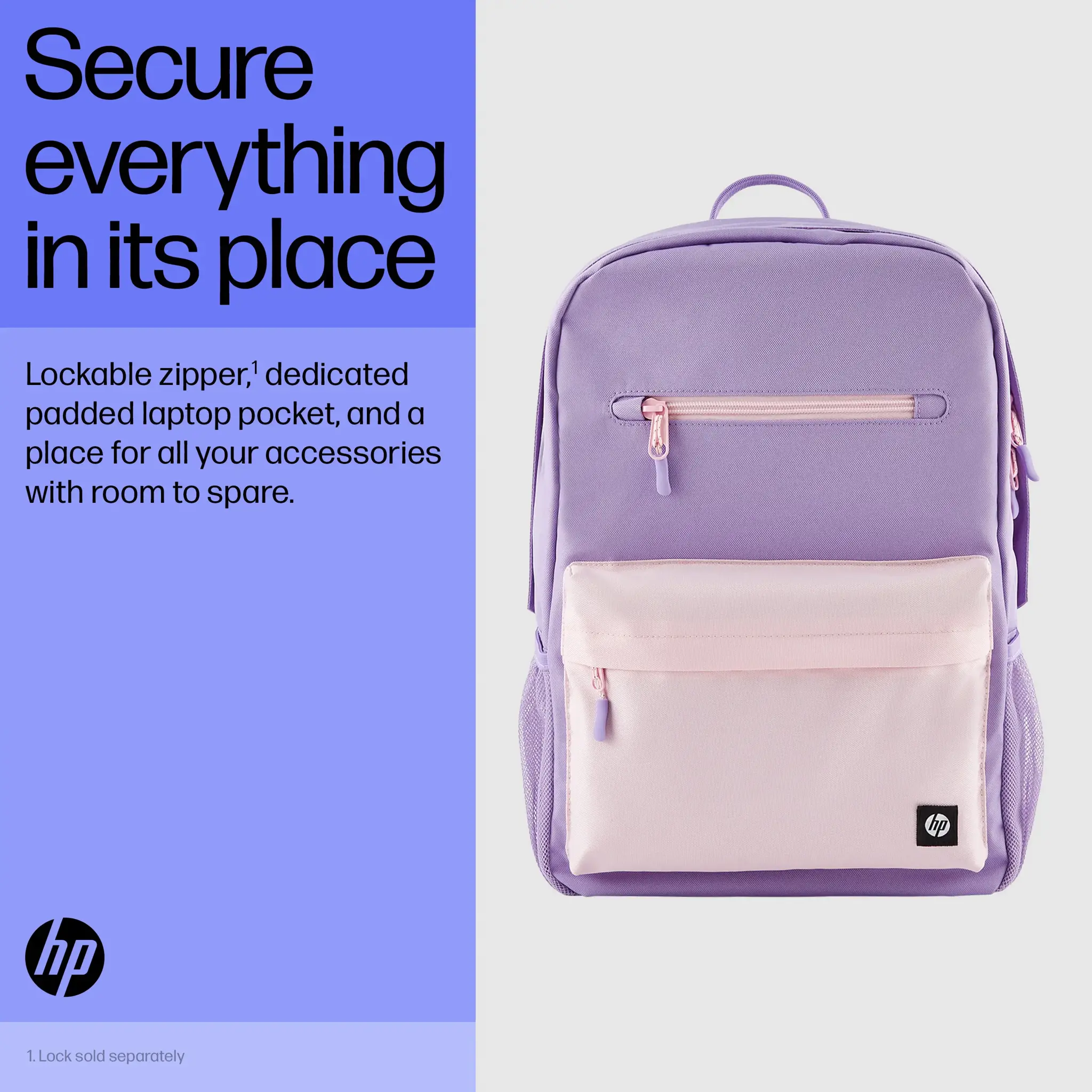 HP Campus Lavender kuprinė, mergaitiška, 39,6 cm (15,6"), nešiojamojo kompiuterio skyrius, poliesteris, putų poliuretanas