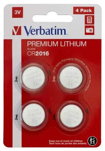 "Verbatim CR2016", vienkartinė baterija, CR2016, ličio, 3 V, 4 vnt., sidabrinė