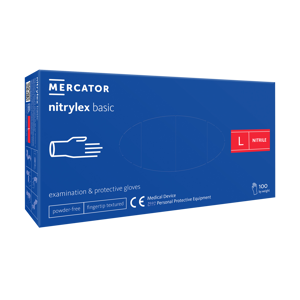 Vienkartinės pirštinės NITRYLEX Basic, nitrilinės, nepudruotos, mėlynos spalvos, L, 100 vnt.