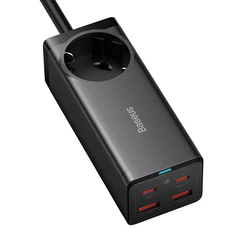 "Baseus GaN3 Pro" sieninis įkroviklis / maitinimo juosta 2xUSB + 2xUSB-C + AC, 100 W (juoda)