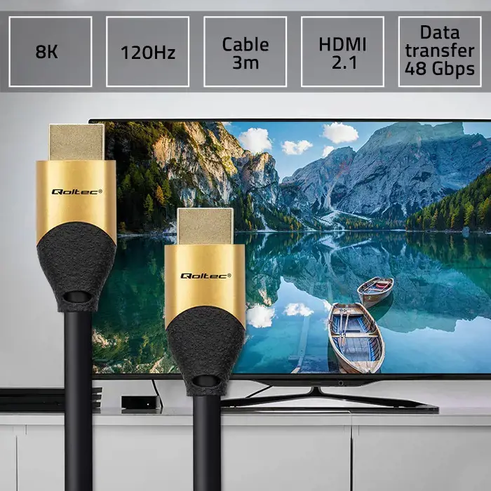 "Qoltec" HDMI v2.1 kabelis itin didelės spartos 8K | 60 Hz | 28AWG | GOLD | 3 m