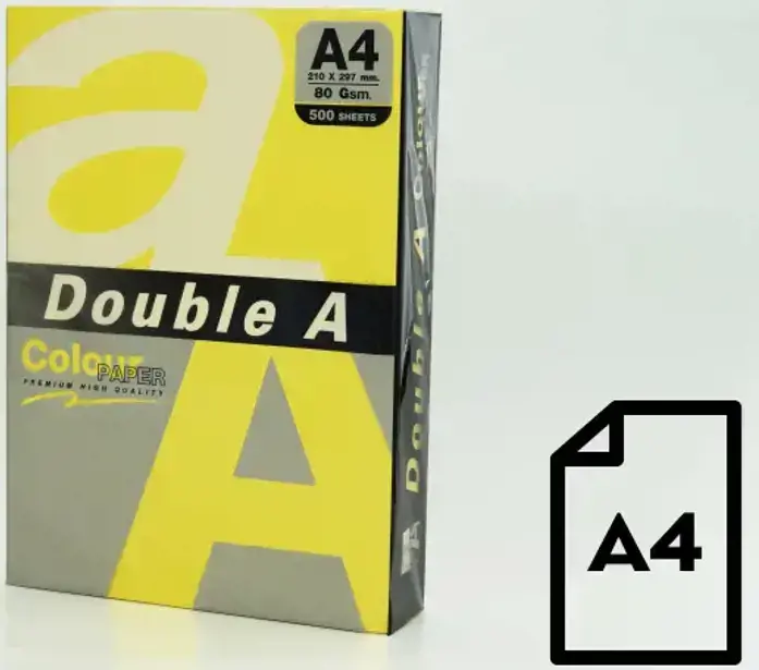 Spalvotas popierius Double A, 80 g, A4, 500 lapų, citrininis