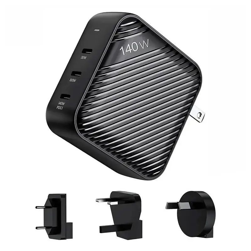 "INVZI GanHub" 3x USB-C tinklo įkroviklis, 140 W, EU/UK/AU/US (juodas)