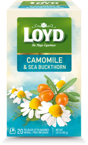 Aromatizuota žolelių ir vaisių arbata LOYD, ramunėlių ir šaltalankių skonio, 20 x 2g