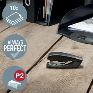 Leitz NeXXt 56170095, 10 sheets, Black, Standard clinch, P2, Metal, Plastic, 80 g/m²