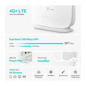 TP-Link Archer MR505 4G+ Cat6 AC1200 Wireless Dual Band Gigabit Maršrutizatorius