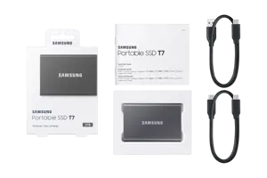"Samsung" nešiojamasis SSD diskas T7, 2000 GB, C tipo USB, 3.2 Gen 2 (3.1 Gen 2), 1050 MB/s, apsauga nuo slaptažodžio, pilkas