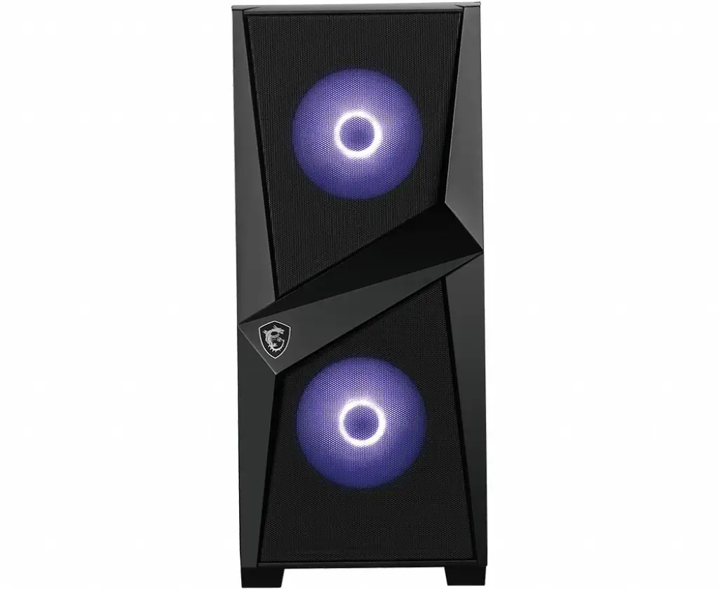 MSI MAG FORGE 100M Mid Tower žaidimų kompiuterių korpusas "Juodas, 2x 120mm RGB PWM ventiliatorius, 1x 120mm ventiliatorius, 1-6 RGB šakotuvas, grūdinto stiklo plokštė, ATX, mATX, mini-ITX", Midi Tower, kompiuteris, juodas, skaidrus, ATX, Mini-ATX, Mini-ITX, grūdintas stiklas, žaidimų